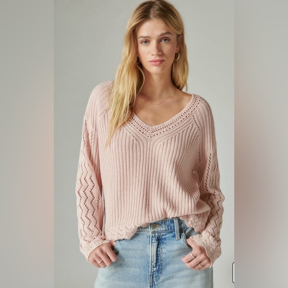 Lucky Brand Femme Linen Blend V-neck Sweater
